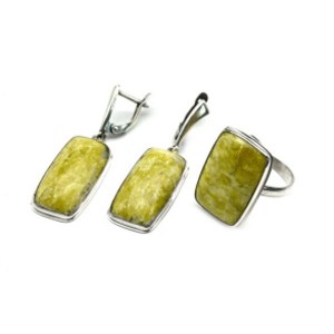 Кольцо и серьги лизардит "Прямоугольник"