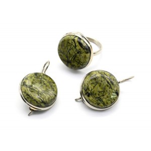 Кольцо и серьги змеевик "Круг" Кольцо и серьги змеевик "Круг"