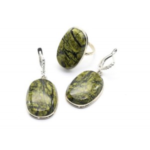Кольцо и серьги змеевик "Овал"