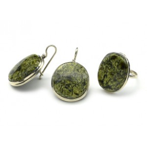 Кольцо и серьги змеевик "Овал" Кольцо и серьги змеевик "Овал"