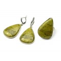 Кольцо и серьги офиокальцит "Капля"