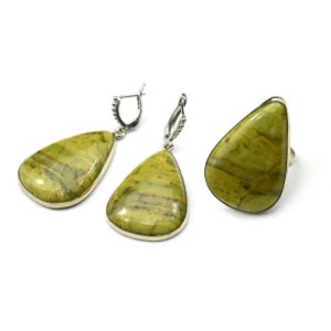 Кольцо и серьги офиокальцит "Капля"