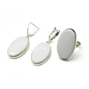 Кольцо и серьги кахолонг "Овал"