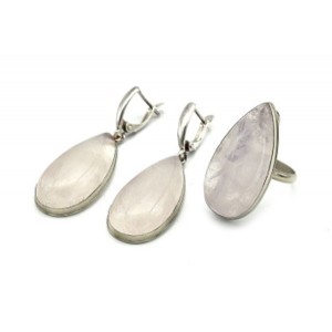 Кольцо и серьги розовый кварц "Капля"