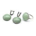 Кольцо и серьги с кварцем (имитация нефрита)