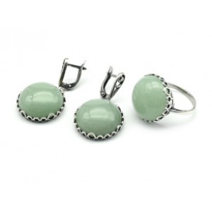 Кольцо и серьги с кварцем (имитация нефрита)