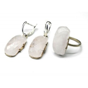 Кольцо и серьги с розовым кварцем