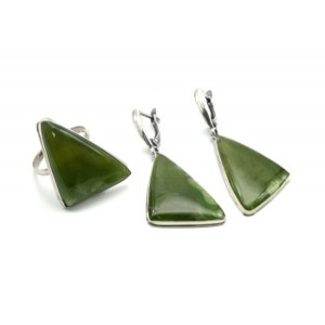 Кольцо и серьги нефрит кошачий глаз "Грация"