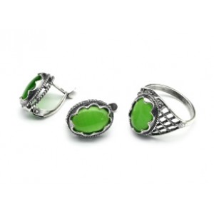 Кольцо и серьги с кошачьим глазом, цвет зеленый (иск.) Кольцо и серьги с кошачьим глазом, цвет зеленый (иск.)