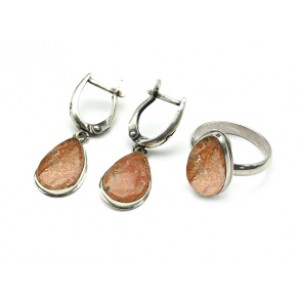 Кольцо и серьги солнечный камень (гелиолит)