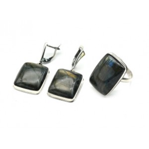 Кольцо и серьги лабрадор "Прямоугольник"