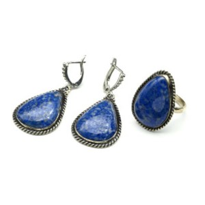 Кольцо и серьги с лазуритом "Капля" Кольцо и серьги с лазуритом "Капля"