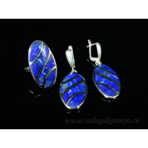 Кольцо и серьги с лазуритом "Овал" 16*30мм. Кольцо и серьги с лазуритом "Овал" 16*30мм.