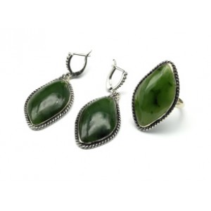 Кольцо и серьги нефрит "Русалка"