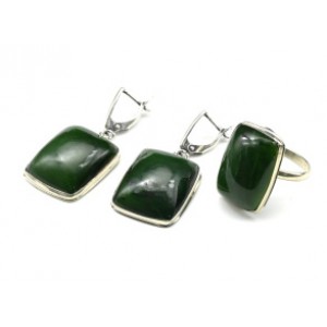Кольцо и серьги нефрит "Прямоугольник"