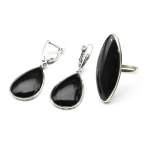 Кольцо и серьги с обсидианом радужным