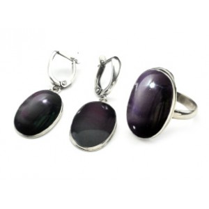 Кольцо и серьги обсидиан радужный