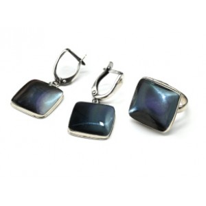 Кольцо и серьги обсидиана радужного