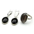 Кольцо и серьги обсидиан "Овал" Кольцо и серьги обсидиан "Овал"