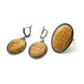 Кольцо и серьги оникс медовый "Овал"
