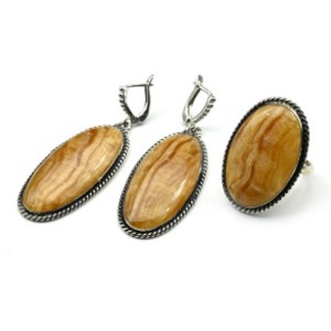 Кольцо и серьги оникс медовый "Овал"