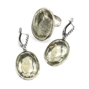 Кольцо и серьги пирит "Овал"