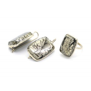 Кольцо и серьги пирит "Прямоугольник"