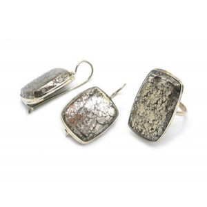 Кольцо и серьги пирит "Прямоугольник"