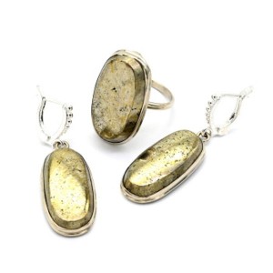 Кольцо и серьги пирит "Овал"