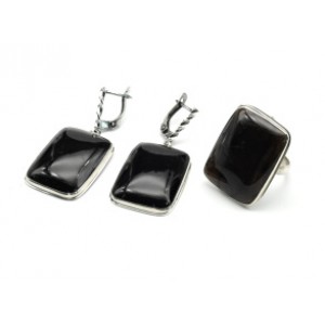 Кольцо и серьги морион "Прямоугольник"