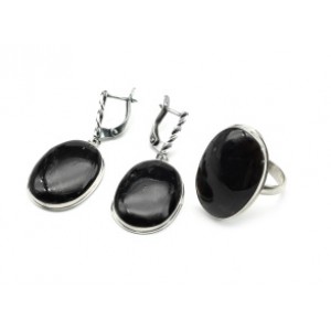 Кольцо и серьги морион "Овал"