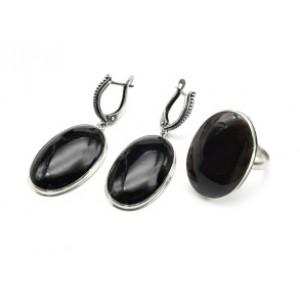 Кольцо и серьги морион "Овал"