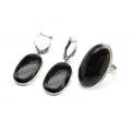 Кольцо и серьги морион "Овал"