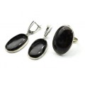 Кольцо и серьги морион "Овал"