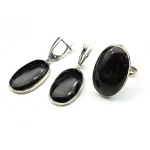 Кольцо и серьги морион "Овал"