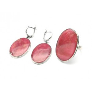 Кольцо и серьги с родонитом "Орлец"