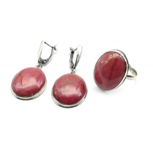 Кольцо и серьги из родонита "Овал"