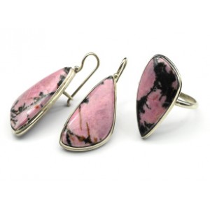 Кольцо и серьги из родонита " Грация "