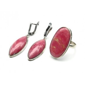 Кольцо и серьги с родонитом "Орлец"