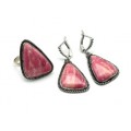 Кольцо и серьги с родонитом "Грация"