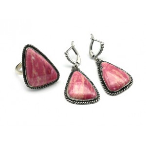 Кольцо и серьги с родонитом "Грация"