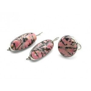 Кольцо и серьги родонит