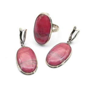 Кольцо и серьги родонит "Орлец" овал