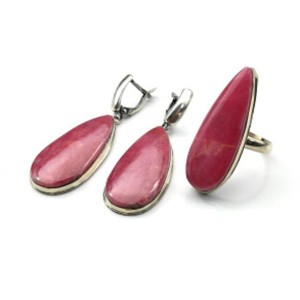 Кольцо и серьги родонит  "Орлец"