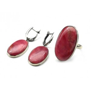 Кольцо и серьги с родонитом "Орлец"