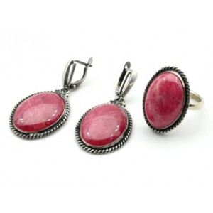 Кольцо и серьги родонит " Орлец "