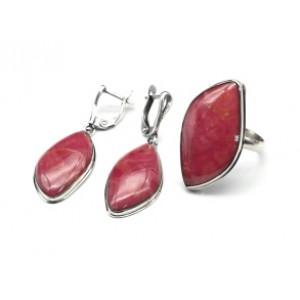 Кольцо и серьги родонит "Орлец"