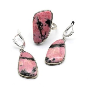 Кольцо и серьги родонит "Грация"