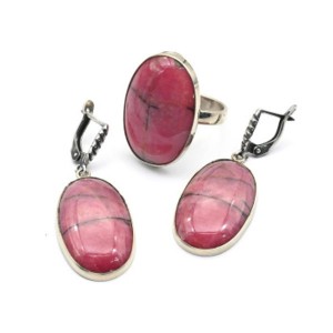 Кольцо и серьги родонит "Орлец" овал