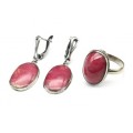 Кольцо и серьги с родонитом  "Овал"